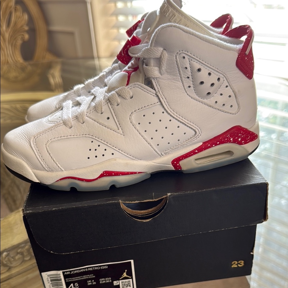 Jordan 6 Kids Sneakers - White and Red - Picture 4 of 11
